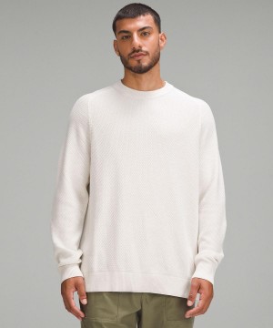 Beige White Lululemon Textured Knit Crewneck Men Hoodies & Sweatshirts | NZ_LuLu90350