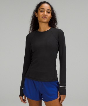 Black Lululemon It's Rulu Ribbed Long-Sleeve Women T Shirts | NZ_LuLu22061