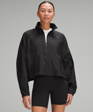 Black Lululemon Lightweight Woven Side-Snap Anorak Women Coats & Jackets | NZ_LuLu43997