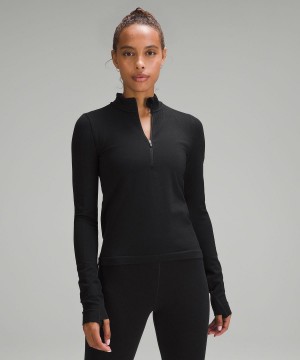 Black Lululemon Merino Wool-Blend Base Layer Half Zip Women Hoodies & Sweatshirts | NZ_LuLu94957