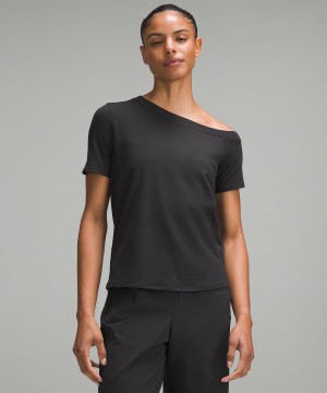 Black Lululemon Off-The-Shoulder Cotton Women T Shirts | NZ_LuLu68649