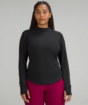 Black Lululemon Rulu Running Mockneck Women Long Sleeve Shirts | NZ_LuLu29980