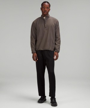 Black Lululemon Woven Long-Sleeve Henley Men Shirts | NZ_LuLu58709