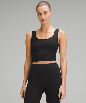 Black Lululemon Wunder Train Scoop-Neck Ribbed Women Shirts | NZ_LuLu85665