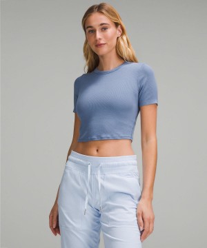 Blue Lululemon Hold Tight Straight Hem Cropped T-Shirt Women Shirts | NZ_LuLu45964