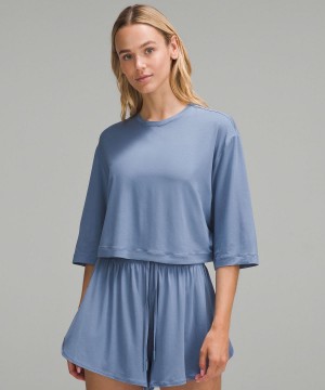 Blue Lululemon Modal Relaxed-Fit Cropped Short-Sleeve Women Shirts | NZ_LuLu51487