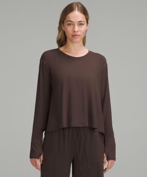 Coffee Lululemon Modal Relaxed-Fit Lounge Women Long Sleeve Shirts | NZ_LuLu11953