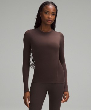 Coffee Lululemon Wundermost Ultra-Soft Nulu Crewneck Women Long Sleeve Shirts | NZ_LuLu49243