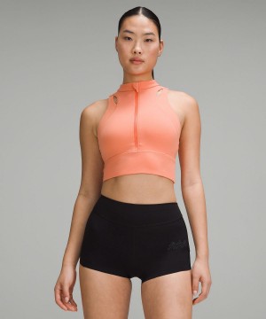 Coral Lululemon Nulux Cropped Half-Zip Track Women Tank Top | NZ_LuLu85073