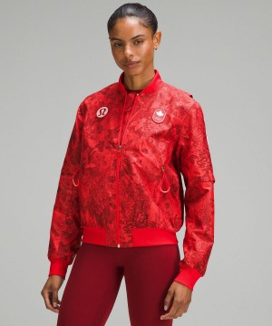 Dark Red Lululemon Team Canada Women's Vented Jacquard Bomber Women Coats & Jackets | NZ_LuLu80361