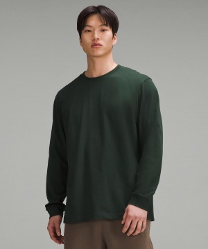 Green Lululemon Heavyweight Cotton Jersey Men Long Sleeve Shirts | NZ_LuLu49941