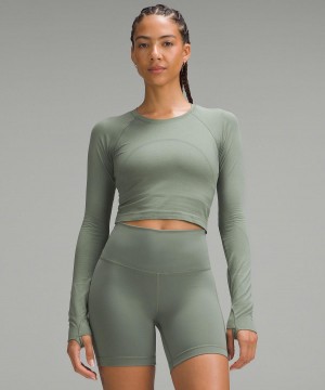 Green Lululemon Swiftly Tech Cropped 2.0 Women Long Sleeve Shirts | NZ_LuLu99304