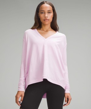 Pink Lululemon Back In Action V-Neck Long-Sleeve Women Shirts | NZ_LuLu67603