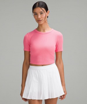 Pink Lululemon Hold Tight Straight Hem Cropped T-Shirt Women Shirts | NZ_LuLu61769