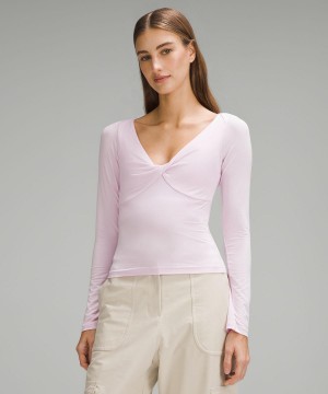 Pink Lululemon Modal-Silk Blend V-Neck Women Long Sleeve Shirts | NZ_LuLu15484