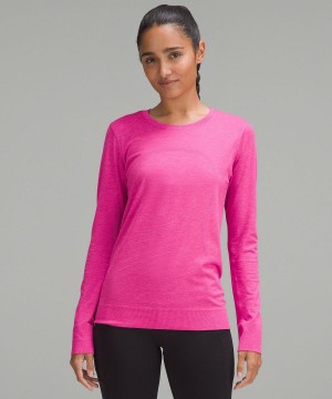 Pink Lululemon Swiftly Relaxed Long-Sleeve Women T Shirts | NZ_LuLu46336