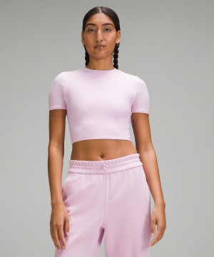 Purple Lululemon Wundermost Ultra-Soft Nulu Crewneck Cropped T-Shirt Women Shirts | NZ_LuLu55084