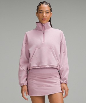 Rose Pink Lululemon Brushed Softstreme Half Zip Women Hoodies & Sweatshirts | NZ_LuLu23487