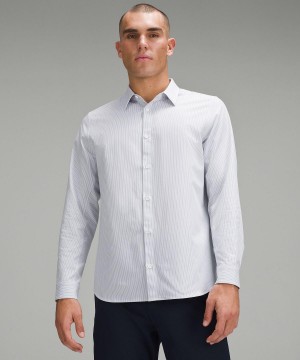 Stripes White Blue Beige Lululemon New Venture Classic-Fit Long-Sleeve Men Button Down Shirts | NZ_LuLu29837