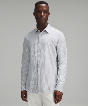 Stripes White Grey Olive Lululemon New Venture Slim-Fit Long-Sleeve Men Button Down Shirts | NZ_LuLu22539