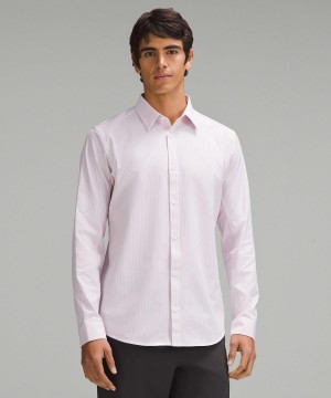 Stripes White Pink Lululemon New Venture Slim-Fit Men Long Sleeve Shirts | NZ_LuLu80405