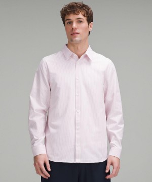 Stripes White Pink Lululemon New Venture Classic-Fit Men Long Sleeve Shirts | NZ_LuLu46849