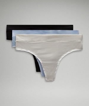 Stripes White / Black Lululemon UnderEase High-Rise Thong Women Underwear | NZ_LuLu94379