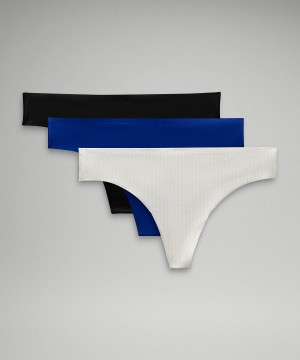 Stripes White / Black / Blue Lululemon InvisiWear Mid-Rise Thong Women Underwear | NZ_LuLu74560