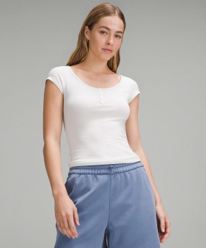 White Lululemon Cap-Sleeve Henley T-Shirt Women Shirts | NZ_LuLu30719