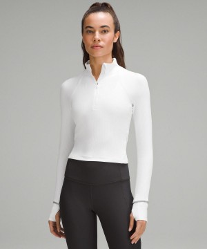 White Lululemon It's Rulu Ribbed Cropped Half Zip Women Hoodies & Sweatshirts | NZ_LuLu84870