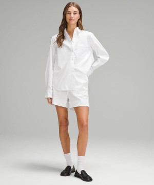 White Lululemon Relaxed-Fit Cotton-Blend Poplin Button-Down Women Long Sleeve Shirts | NZ_LuLu38160