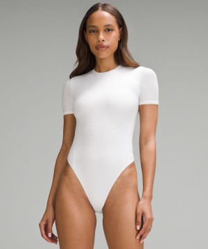 White Lululemon Wundermost Ultra-Soft Nulu Short-Sleeve Crew Thong Bodysuit Women T Shirts | NZ_LuLu53451