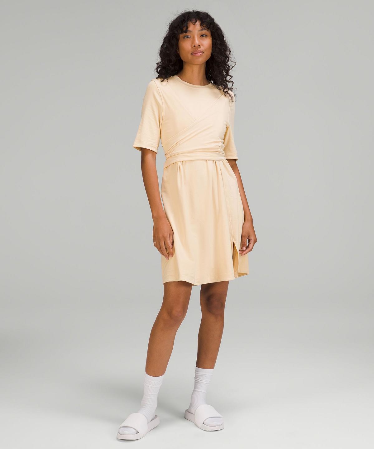 Beige Lululemon Cotton Wrap-Front T-Shirt Women Dress | NZ_LuLu79407