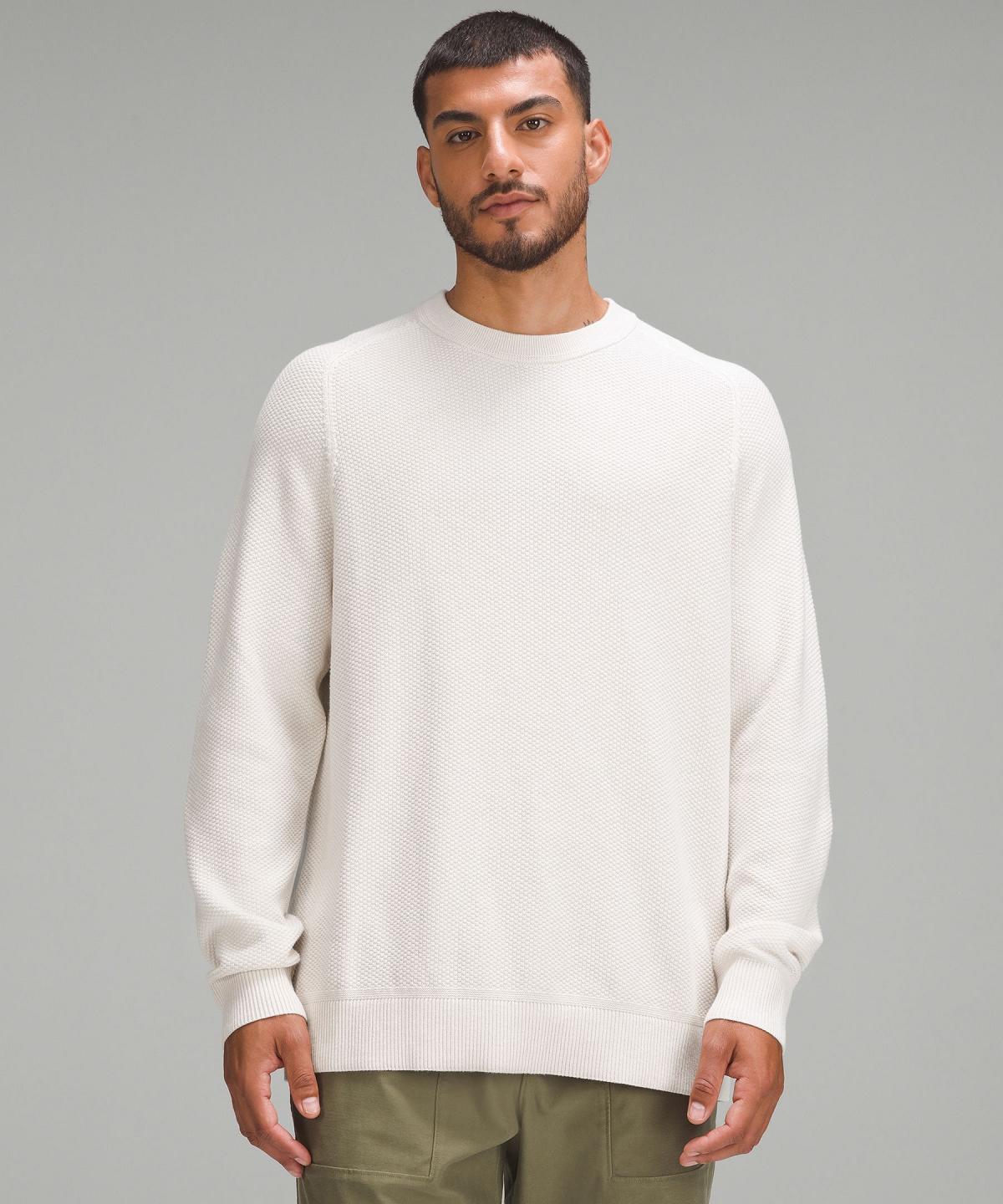 Beige White Lululemon Textured Knit Crewneck Men Hoodies & Sweatshirts | NZ_LuLu90350