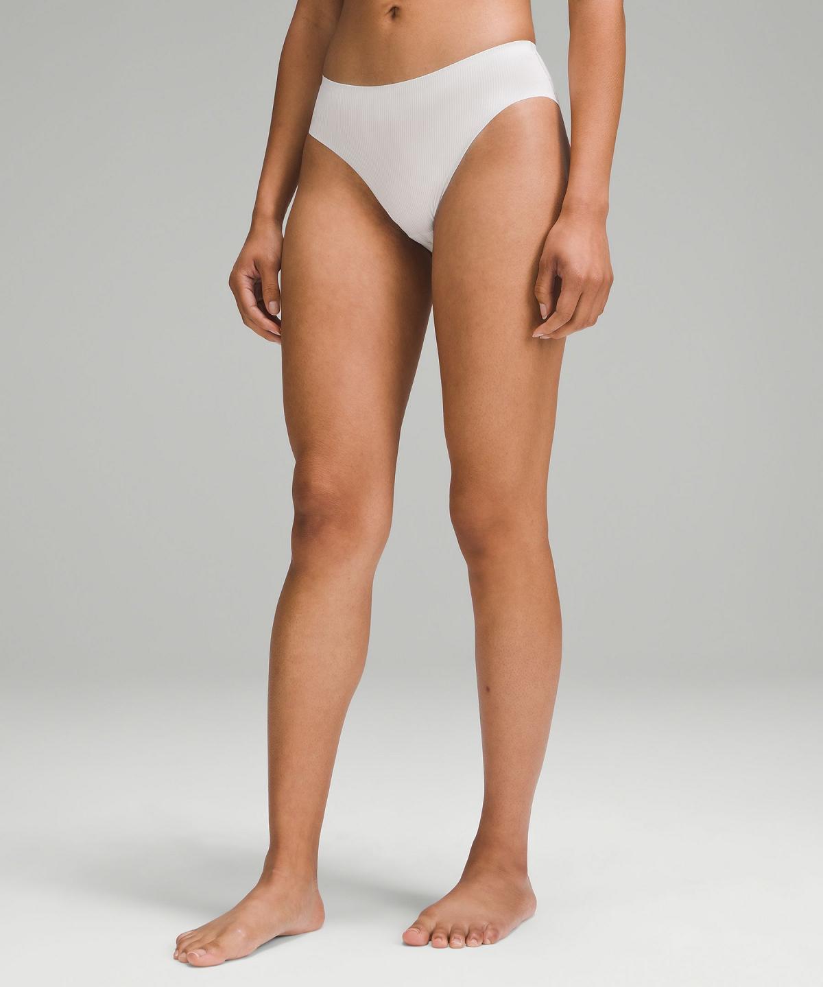 Beige / Stripes White / Black Lululemon InvisiWear Mid-Rise Bikini Women Underwear | NZ_LuLu55858