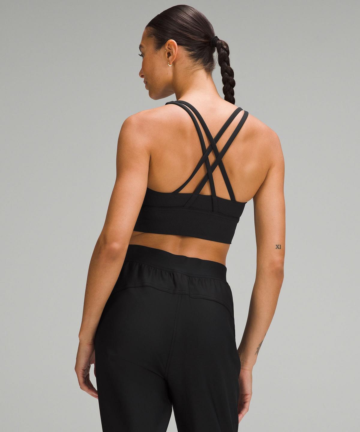 Black Lululemon Energy Ribbed Longline Medium Support, B–D Cups Women Sports Bra | NZ_LuLu74819