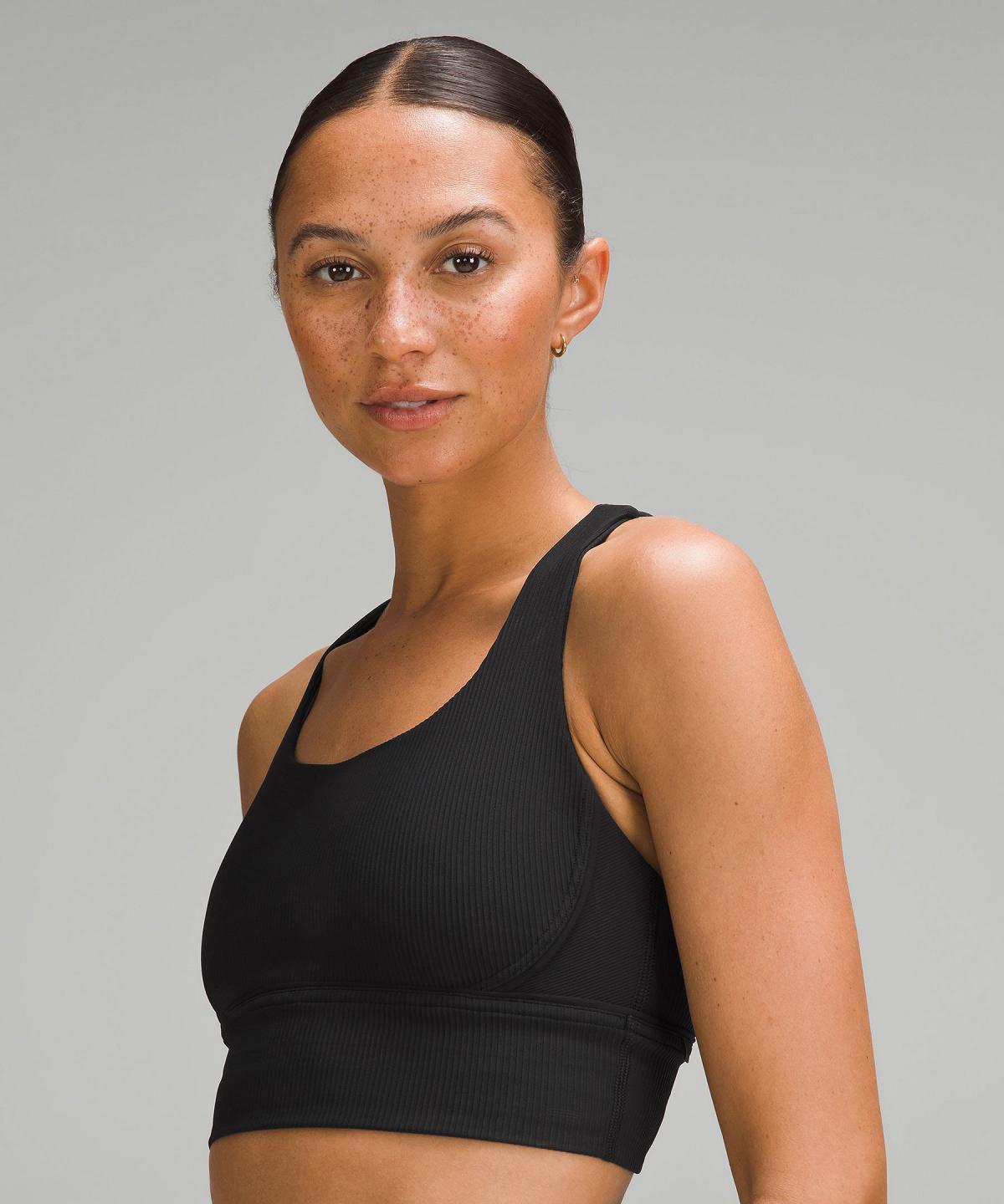 Black Lululemon Energy Ribbed Longline Medium Support, B–D Cups Women Sports Bra | NZ_LuLu74819