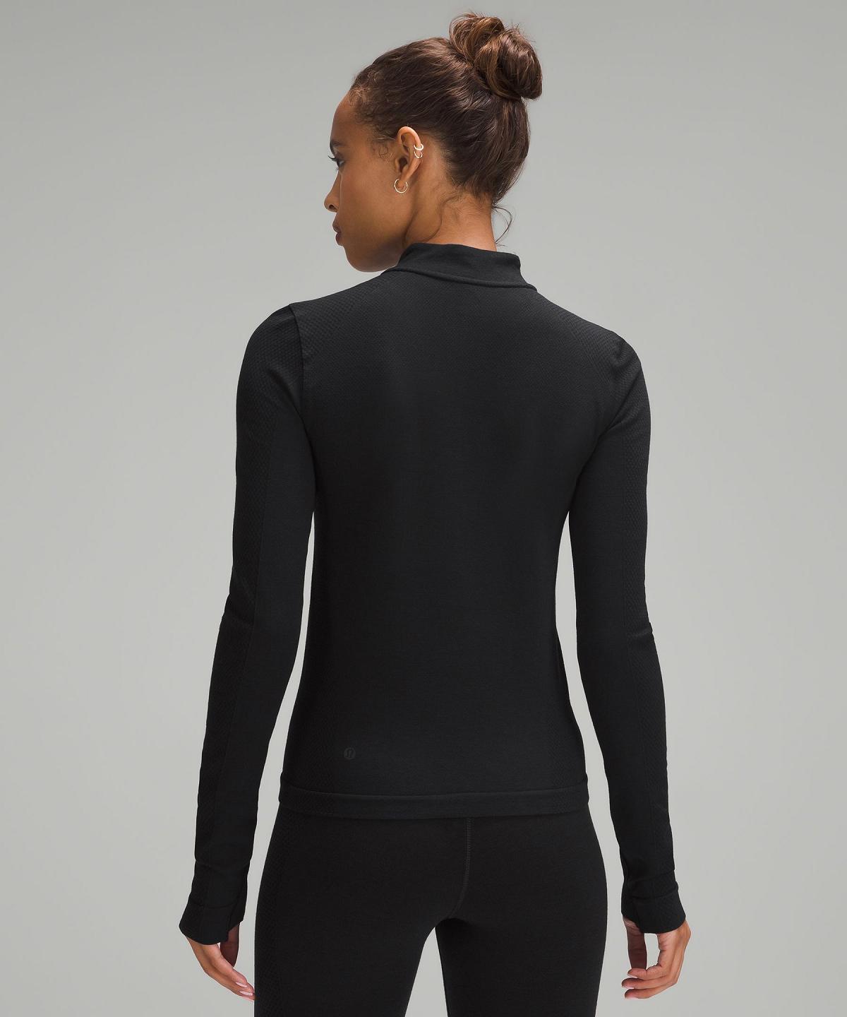 Black Lululemon Merino Wool-Blend Base Layer Half Zip Women Hoodies & Sweatshirts | NZ_LuLu94957