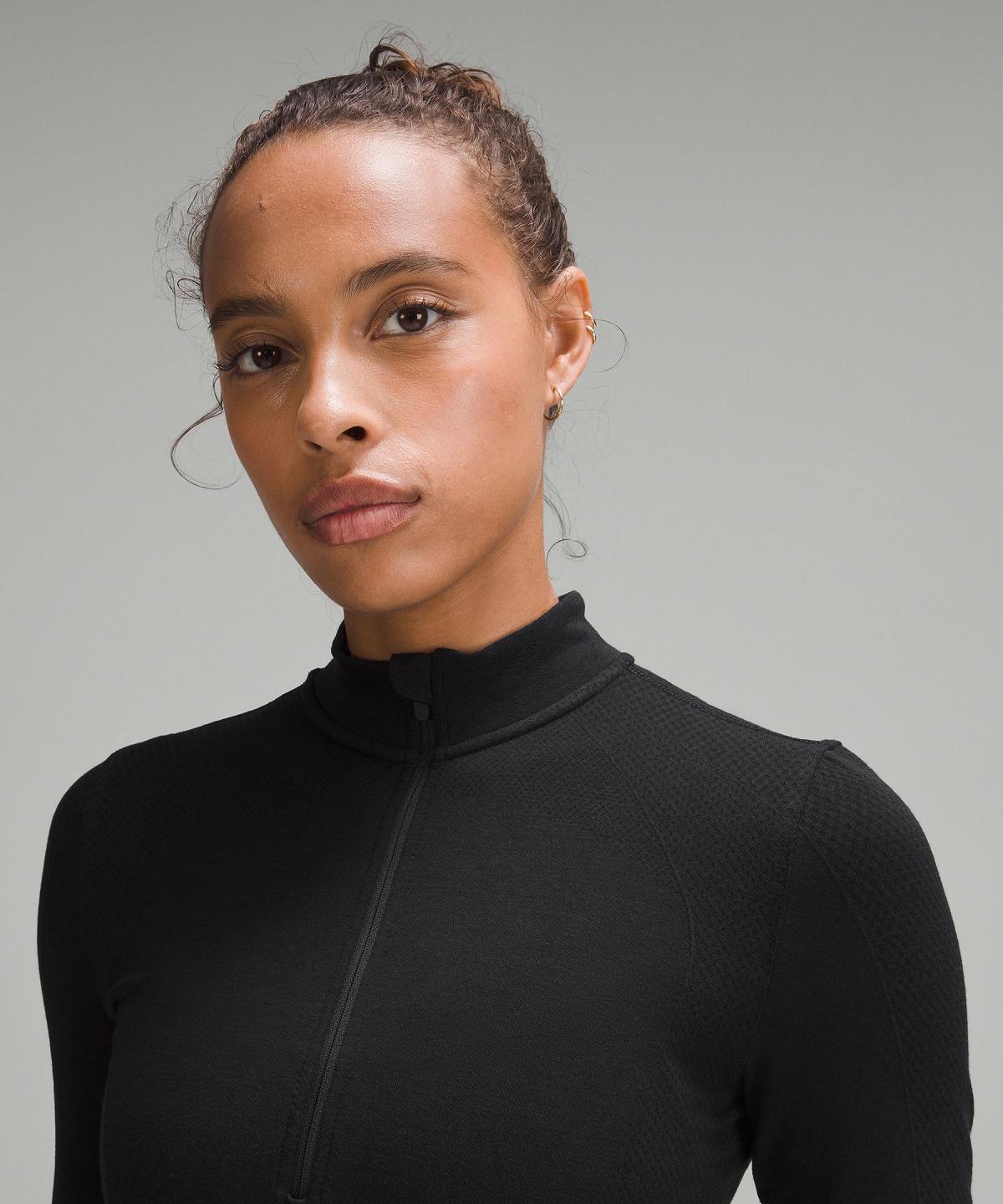 Black Lululemon Merino Wool-Blend Base Layer Half Zip Women Long Sleeve Shirts | NZ_LuLu90997