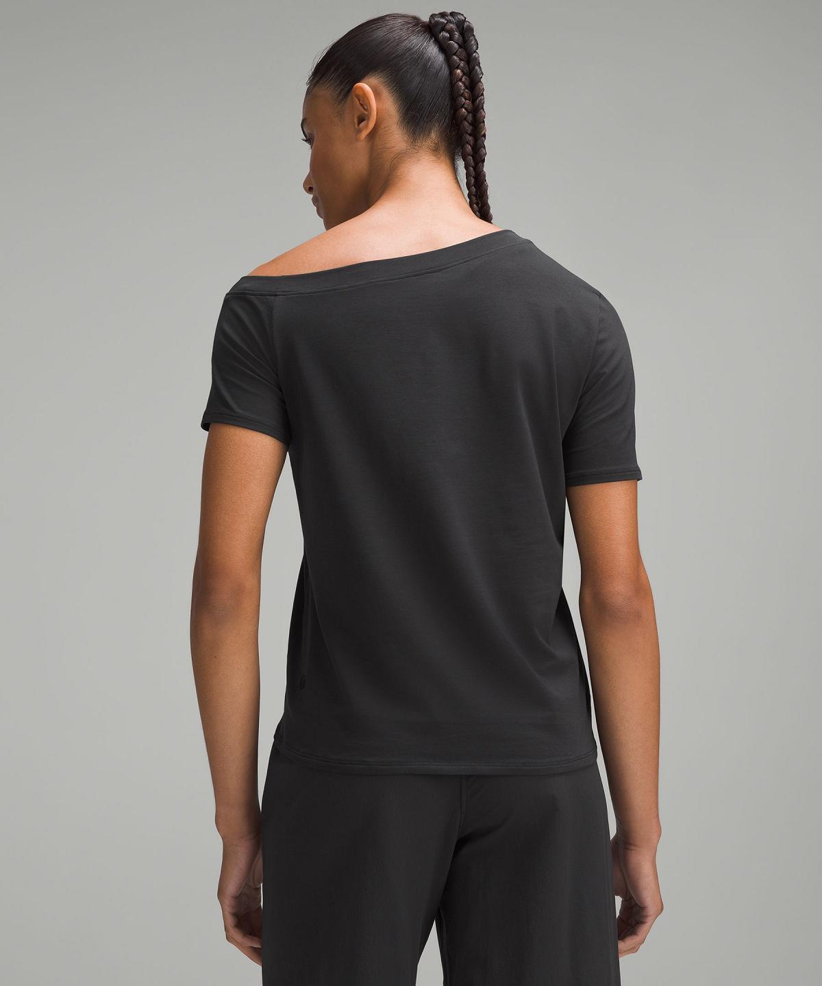 Black Lululemon Off-The-Shoulder Cotton T-Shirt Women Shirts | NZ_LuLu95620