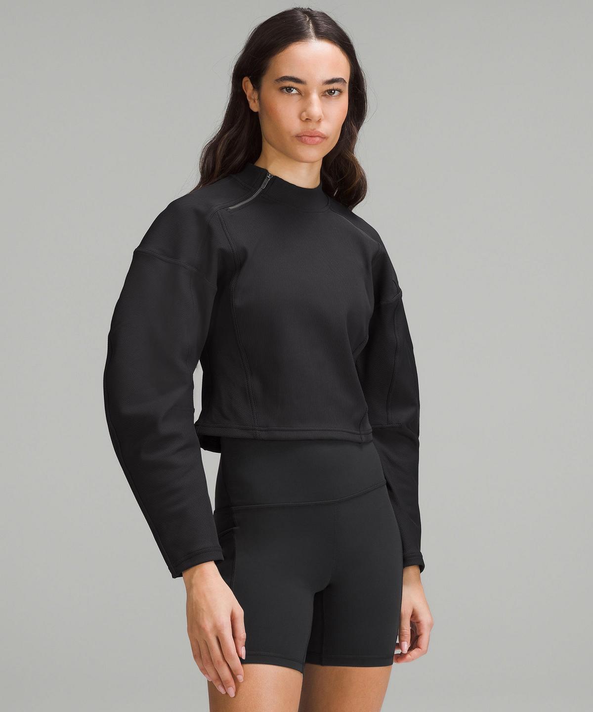 Black Lululemon Ribbed Luxtreme Wide-Sleeve Pullover Women Long Sleeve Shirts | NZ_LuLu89109