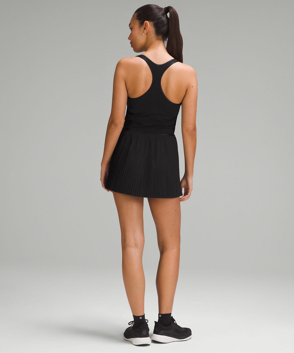 Black Lululemon Scoop-Neck Pleated Linerless Tennis Women Dress | NZ_LuLu85723