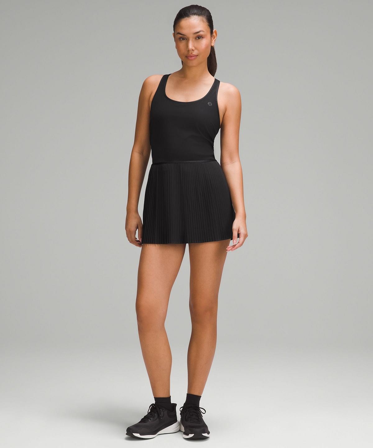 Black Lululemon Scoop-Neck Pleated Linerless Tennis Women Dress | NZ_LuLu85723