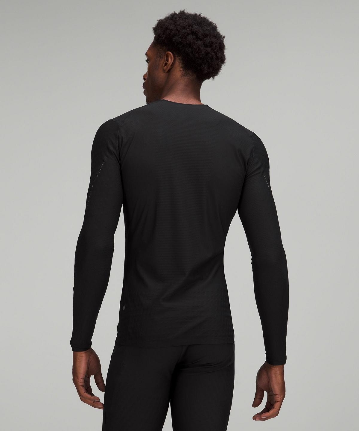 Black Lululemon SenseKnit Running Long-Sleeve Men T Shirts | NZ_LuLu41760