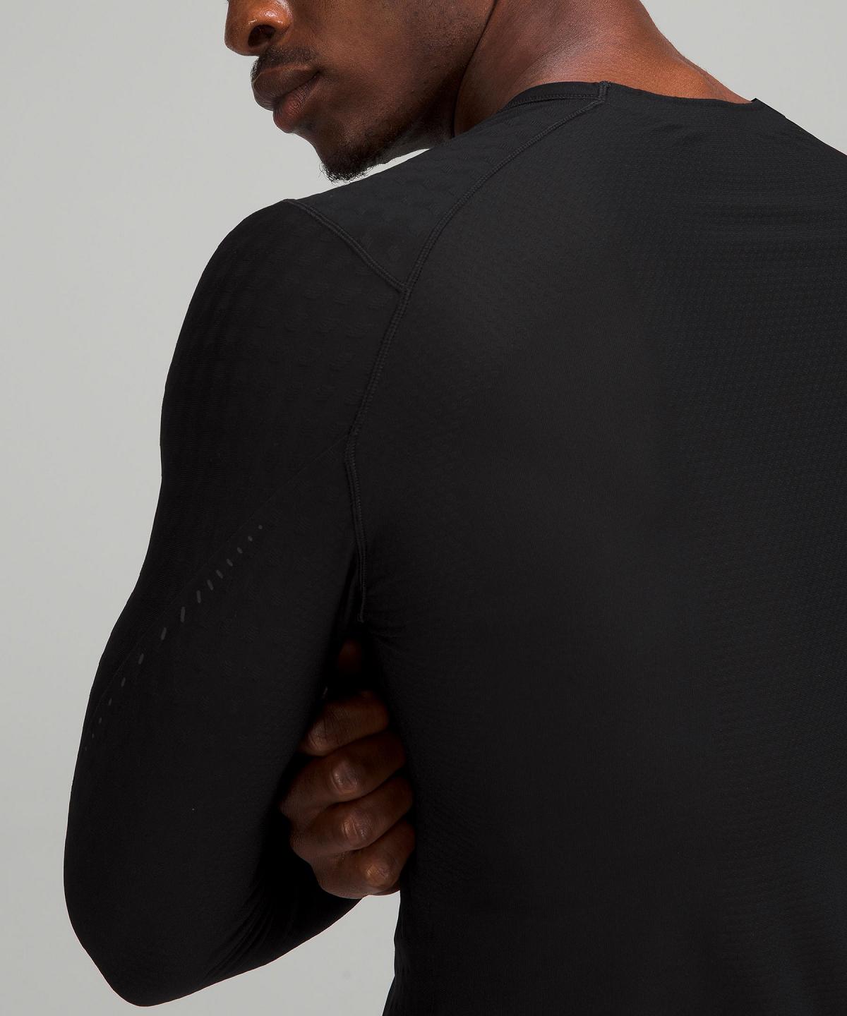 Black Lululemon SenseKnit Running Long-Sleeve Men T Shirts | NZ_LuLu41760