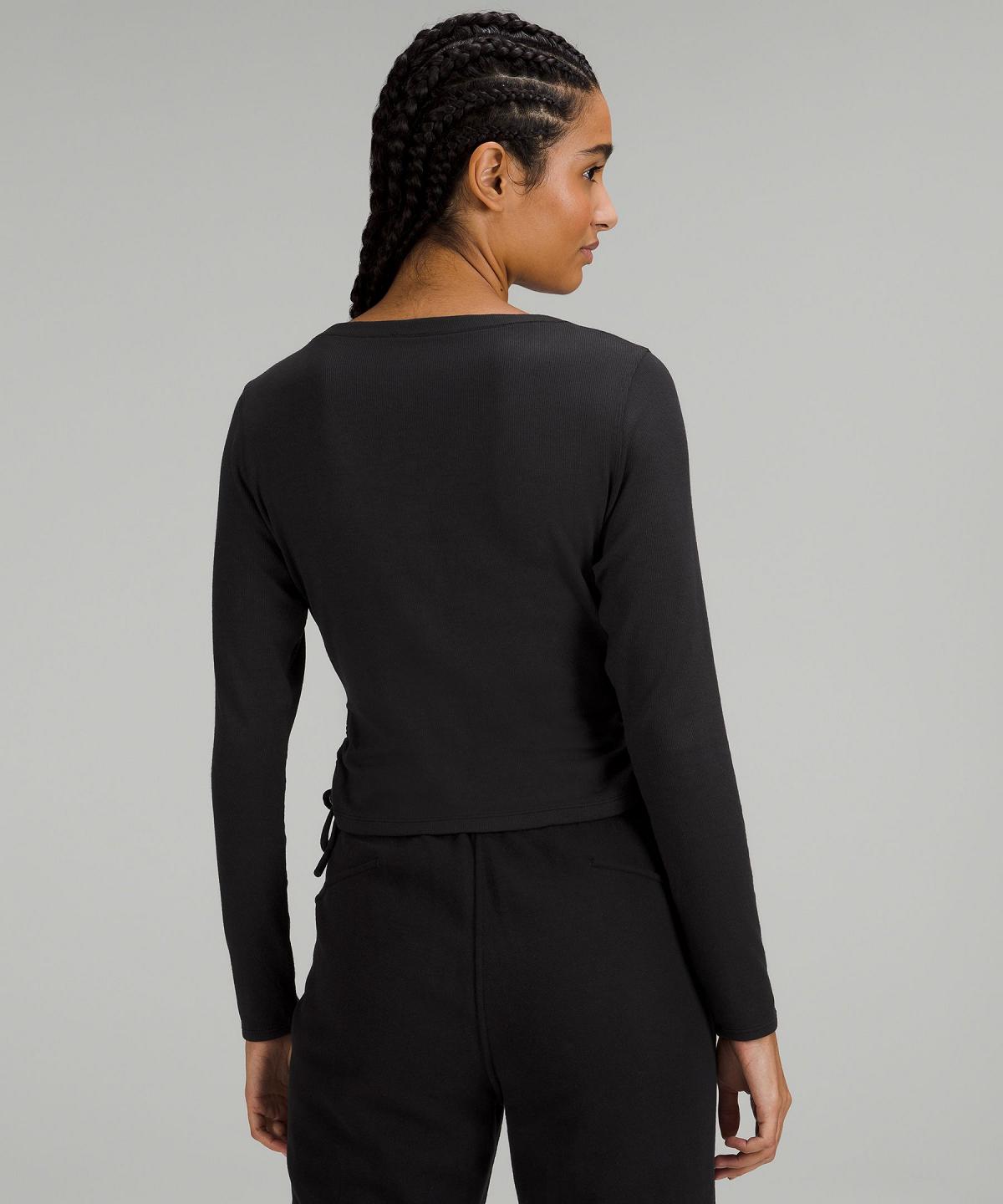 Black Lululemon Side-Cinch Ribbed Cardigan Women Long Sleeve Shirts | NZ_LuLu32056