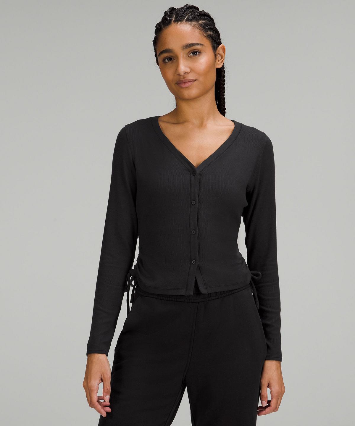 Black Lululemon Side-Cinch Ribbed Cardigan Women Long Sleeve Shirts | NZ_LuLu32056