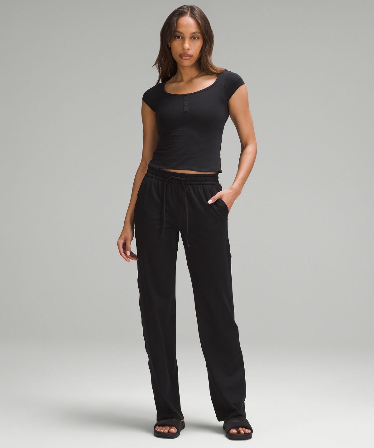 Black Lululemon Soft Jersey Straight-Leg Mid-Rise Women Pants | NZ_LuLu89868