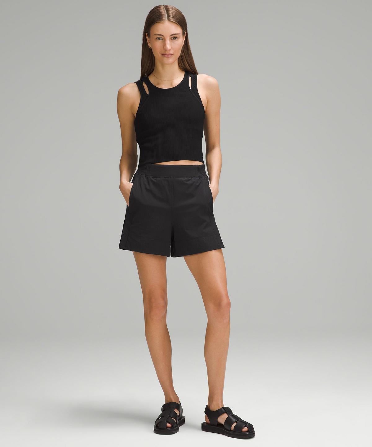 Black Lululemon Stretch Woven Relaxed-Fit High-Rise 4" Women Shorts | NZ_LuLu28946