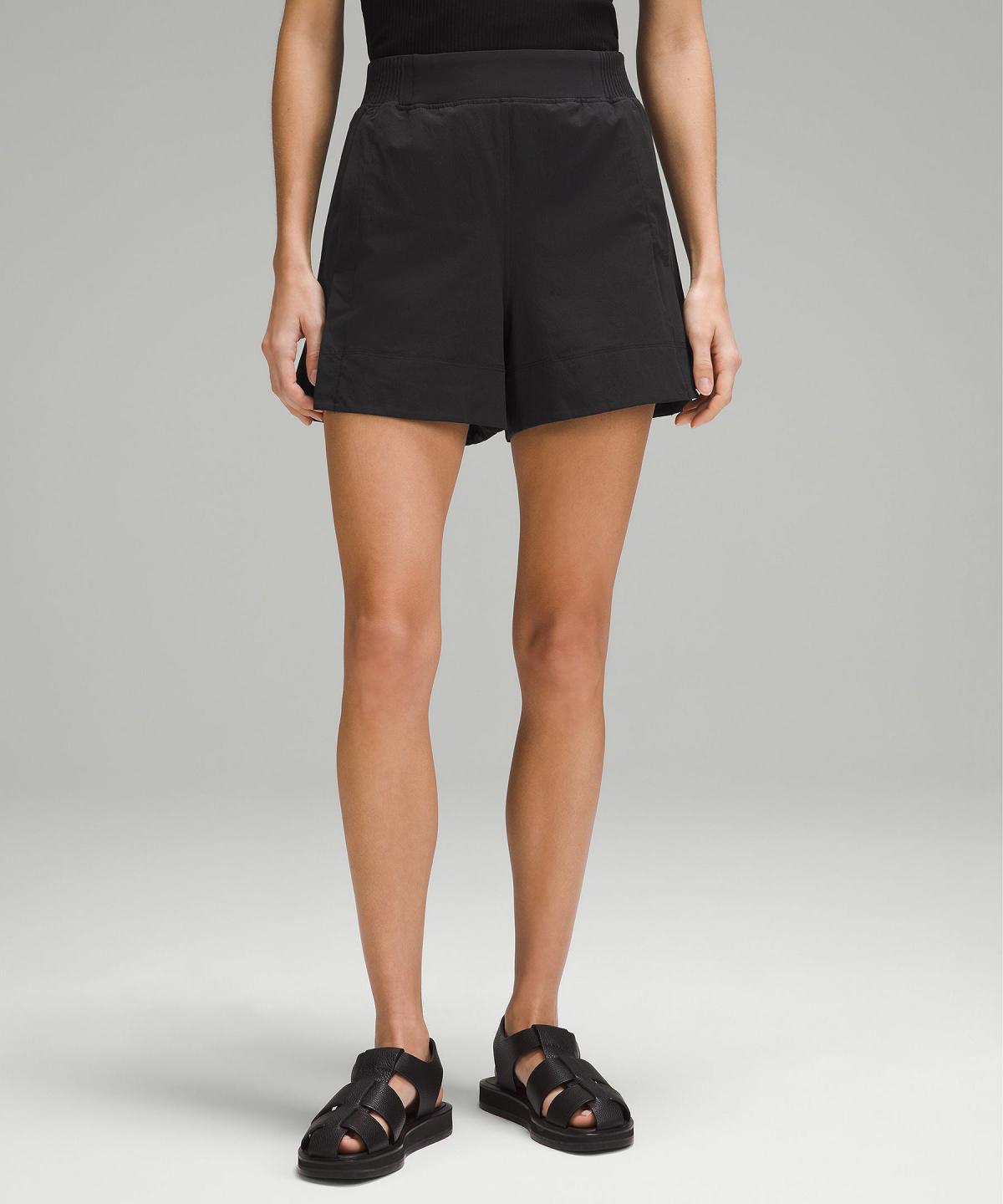 Black Lululemon Stretch Woven Relaxed-Fit High-Rise 4" Women Shorts | NZ_LuLu28946